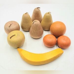 Wood Leather Fruit Set Of 10 Vintage Decorative Pear Apple Orange Banana